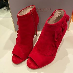 Red open toe booties